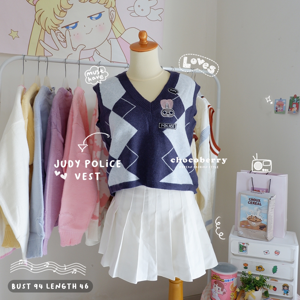 CHOCOBERRY - JUDY POLICE VEST / rompi rajut navy zootopia import