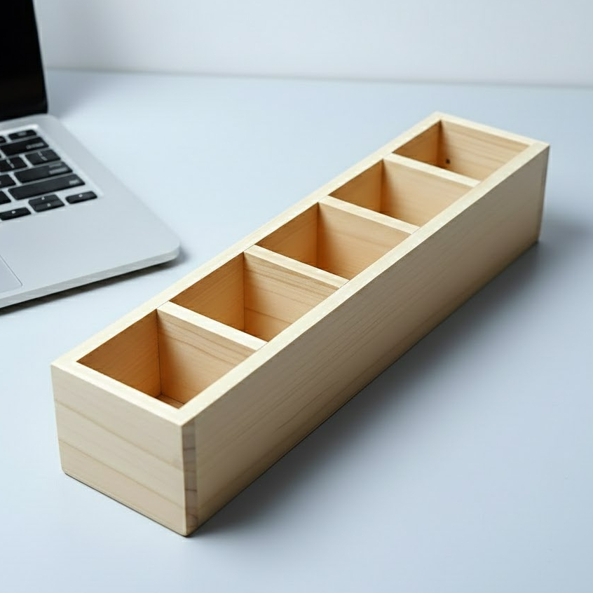 Tempat Pensil Kayu Pinus Holder Pensil Pulpen Meja Belajar 5 Sekat Aesthetic
