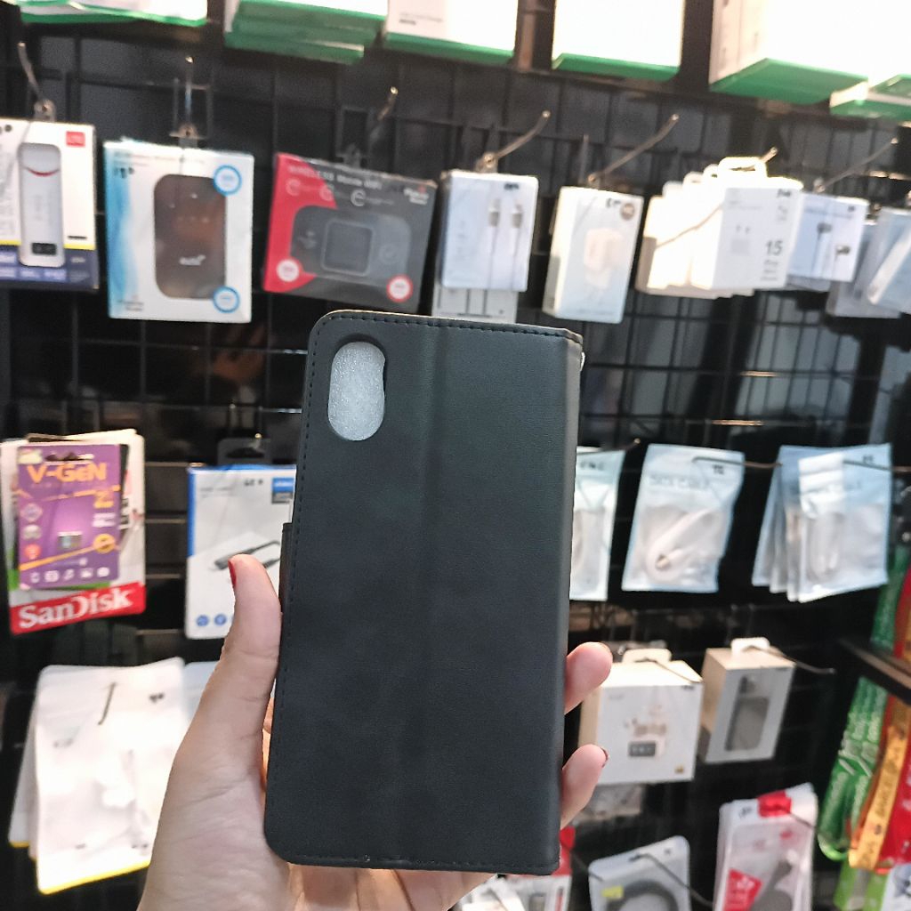 CASING DOMPET LIPAT KULIT WARNA HITAM IPHONE X/XS