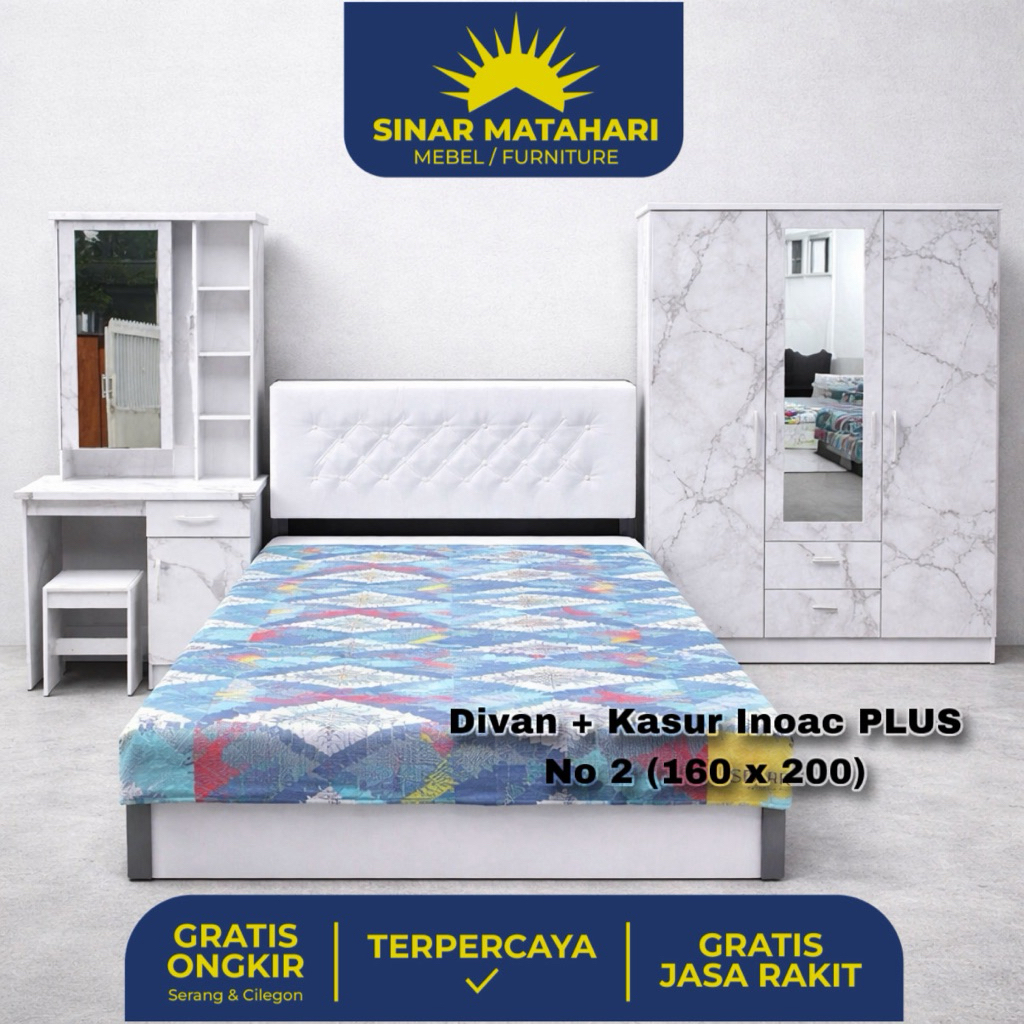 SET KAMAR - lemari pakaian pintu 3, meja rias + bangku, divan + kasur inoac nomor 2 FREE ONGKIR SERA