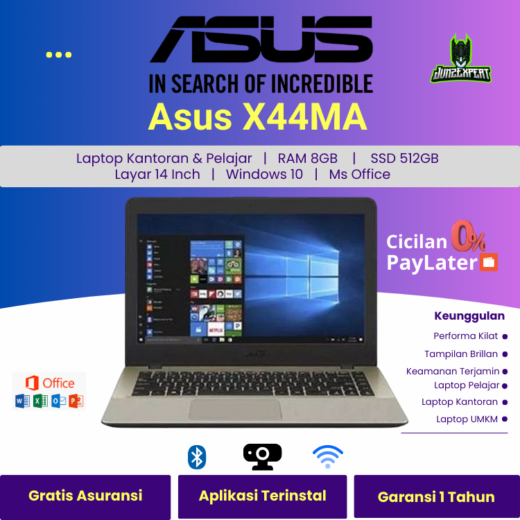 ASUS X441MA N4020 8GB SSD 512GB Win10+Office 14.0” DVDRW BUNDLING