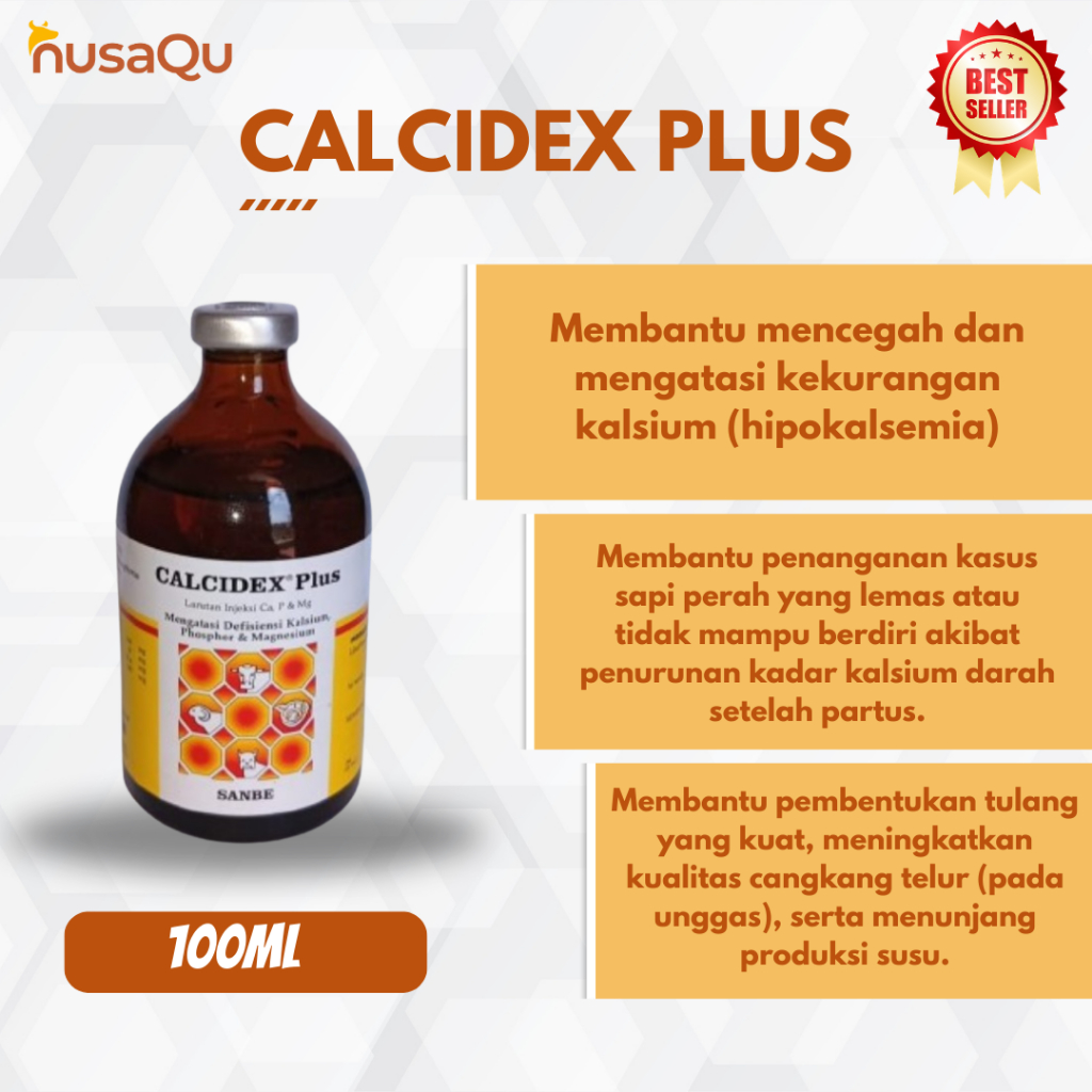 CALCIDEX PLUS Injeksi 100 ml - Obat Lumpuh Kurang Kalsium Fosfor Magnesium Pada Ternak Sapi Kambing 