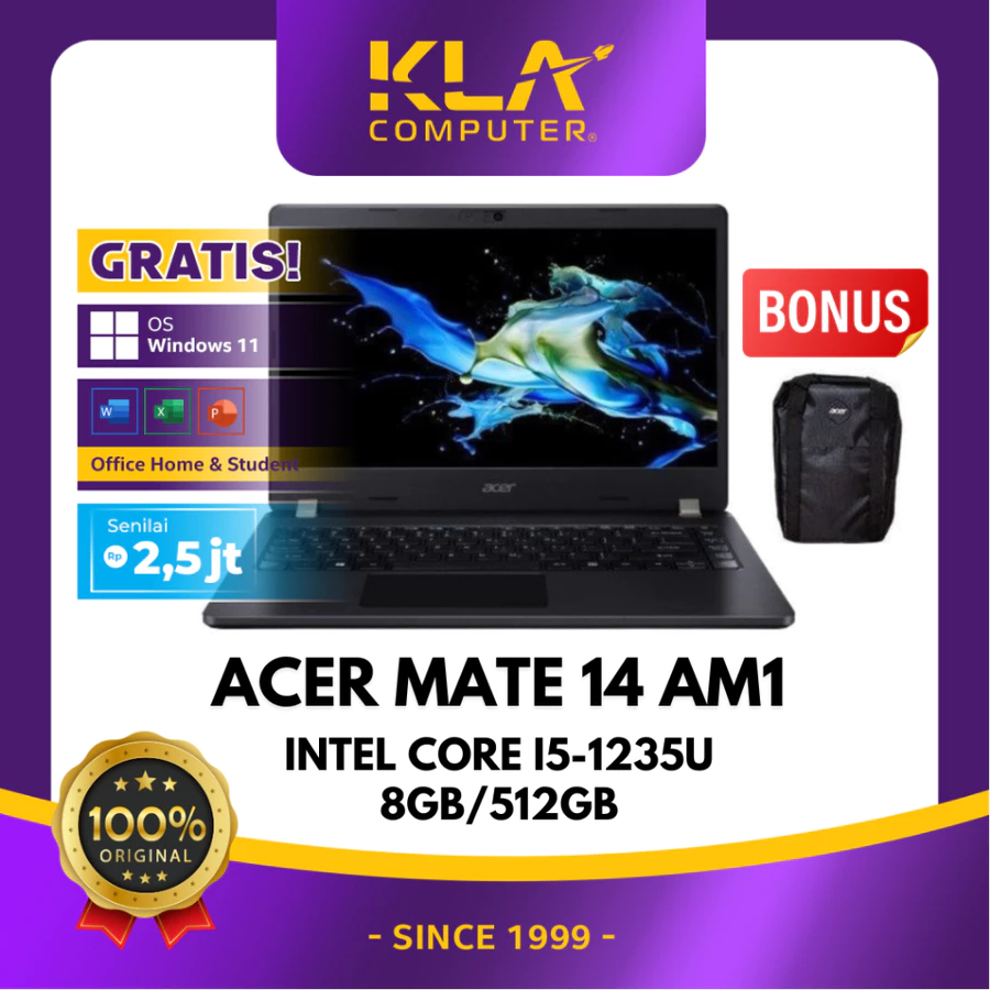 ACER Mate 14 AM1 Baru Intel Core i5 1235U 8GB 512GB SSD 14 Inch Win 11 OHS 2024