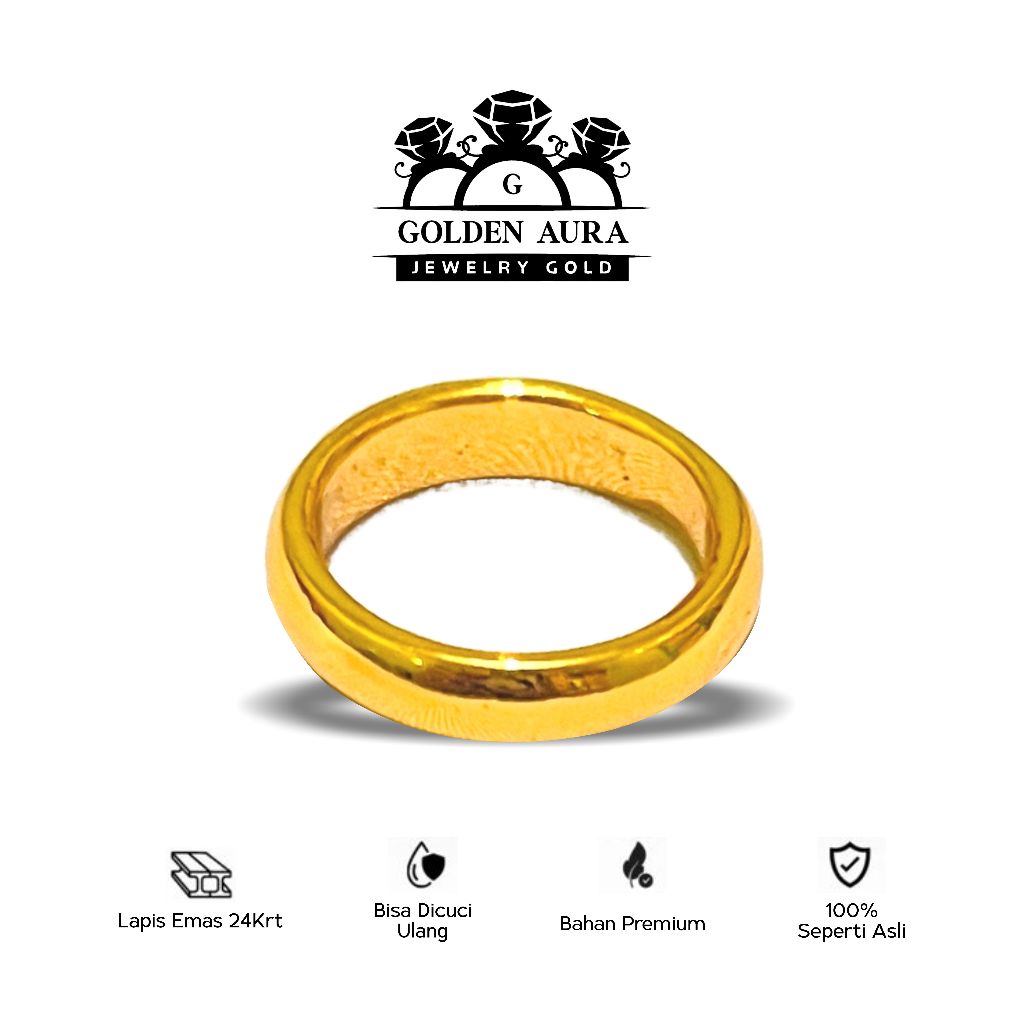 Cincin Pria Wanita Lapis Emas 24K Polos Classic Premium Ring Simple Elegan Bisa Dicuci Ulang 100% Se