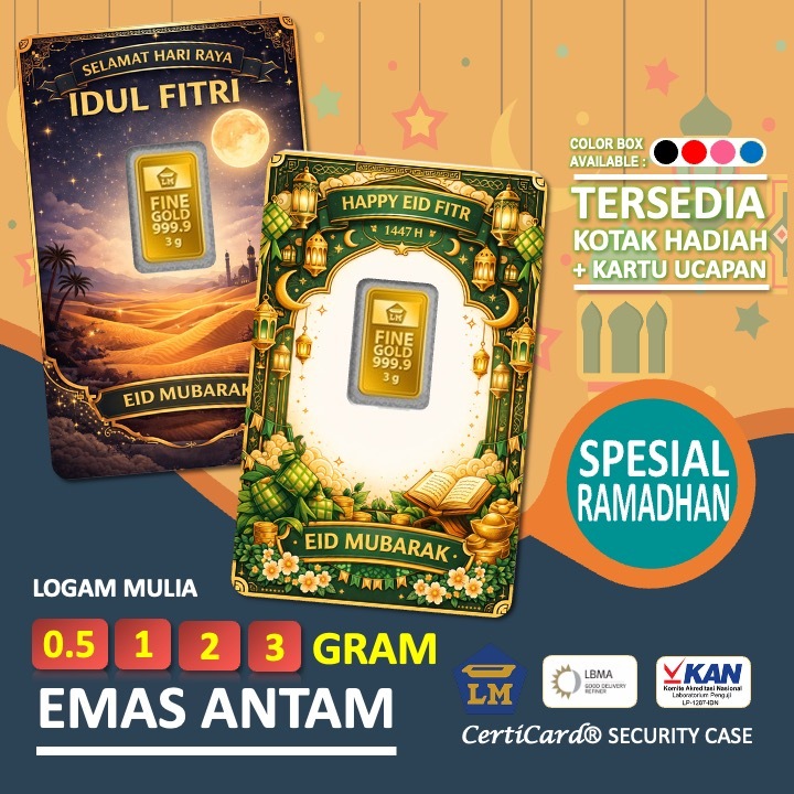 LM Logam Mulia Emas Antam 0.5 gr 1 gr 2 gr 3 gr gram Kado Angpao Hampers Gift Ramadhan Lebaran Idul 