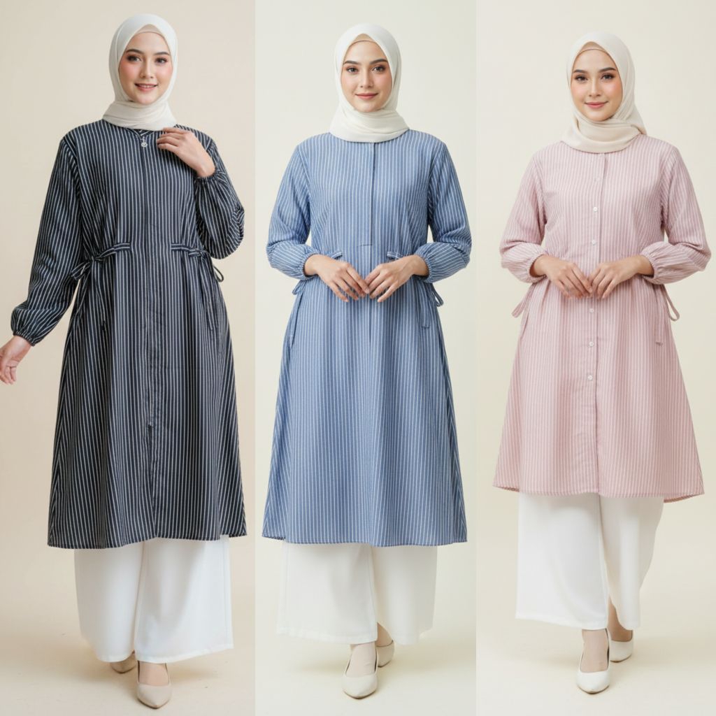 Tunik Wanita Dewasa Annisa Motif Salur Terbaru