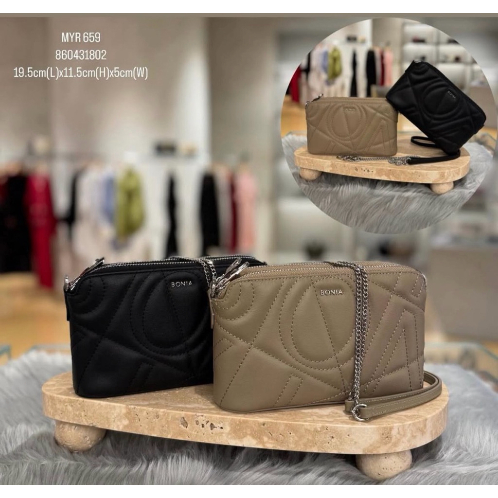 SALE tas bonia original sling bag rantai 2 zipper emboss