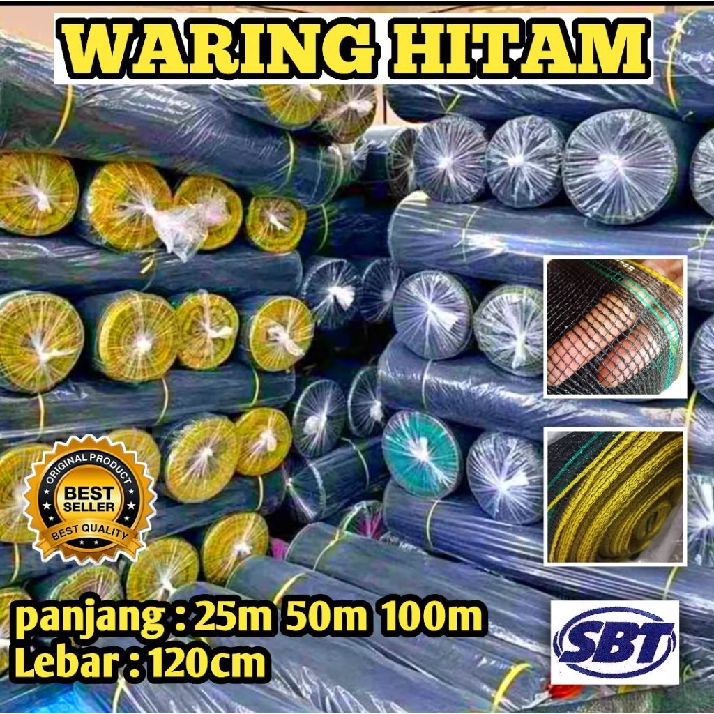 Waring Hitam Panjang 25m 50m 100m Lebar/Tinggi 120cm| Jaring Kolam Ikan, Kebun, Ternak, Proyek