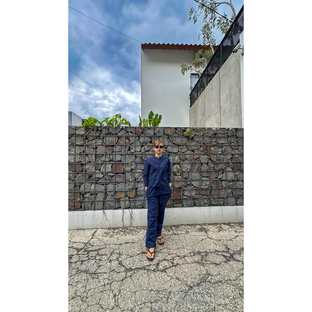 Kemeja Wanita / One Set / Atasan / Bawahan Linen HiVINZE Biru