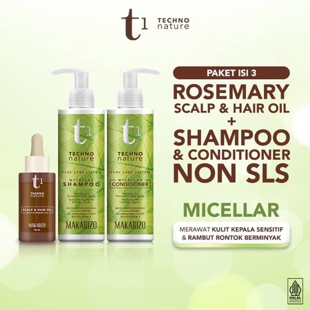Makarizo T1 Techno Paket Rambut Panjang & Tebal + Anti Lepek T1 Techno Nature Rosemary Oil + Shampoo