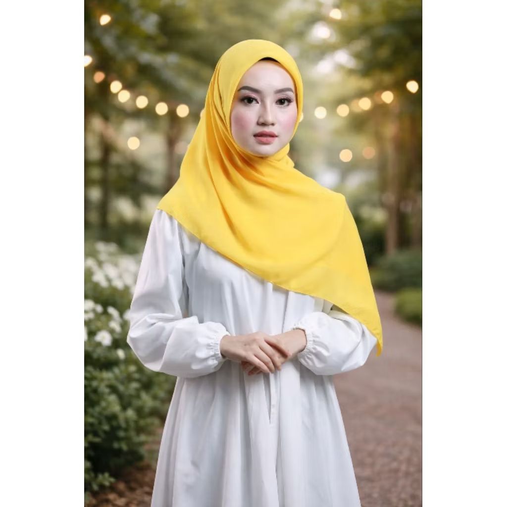 Hijab Bella Square Pollycotton Premium - Jilbab Segiempat Polos Warna Kuning Kenari ( Golkar )
