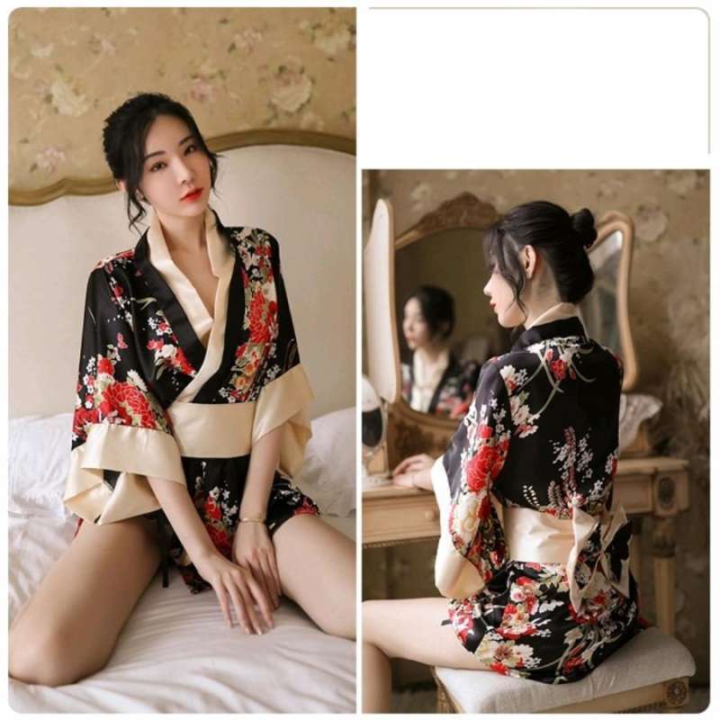 Kimono Wanita Jepang Sakura Satin Baju Tidur Sexy cosplay Lingerie A39