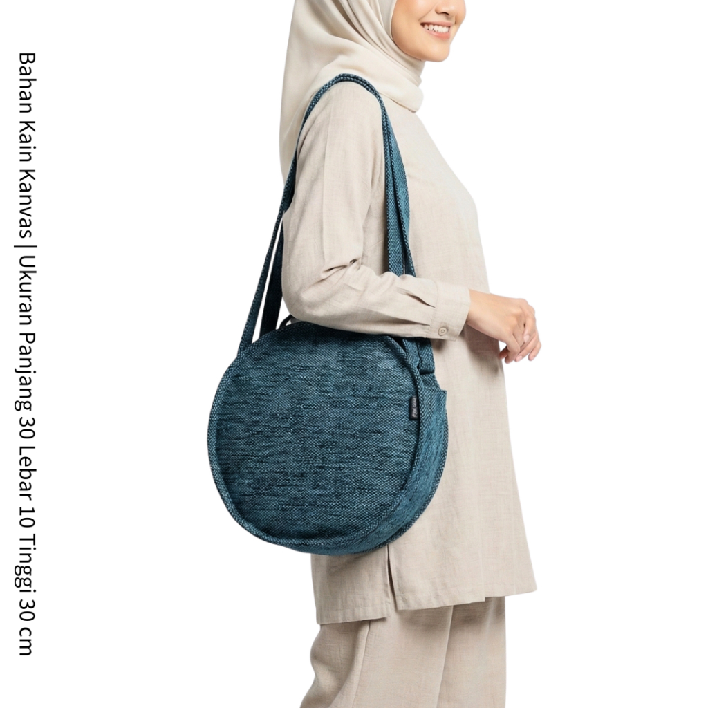 Tas Wanita Model Bulat Bahan Kanvas - Round Tote Bag Besar Muat Banyak - Tas Bahu Unik Vintage Etnik