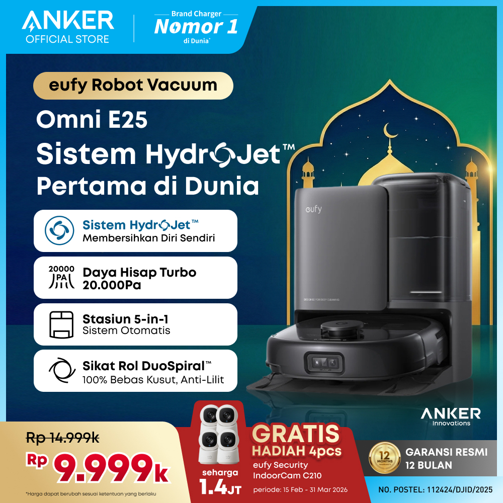 Eufy E25 Omni Robot Vacuum and Mop Combo, HydroJet System, 20,000Pa Turbo Suction, Zero-Tangle Desig