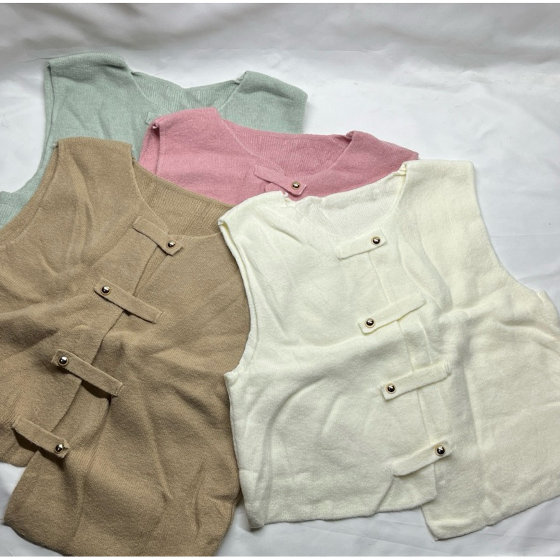 Vest Rajut Wanita Kancing Depan | Outer Rajut Tanpa Lengan Korea Style | Knit Vest Casual Elegant