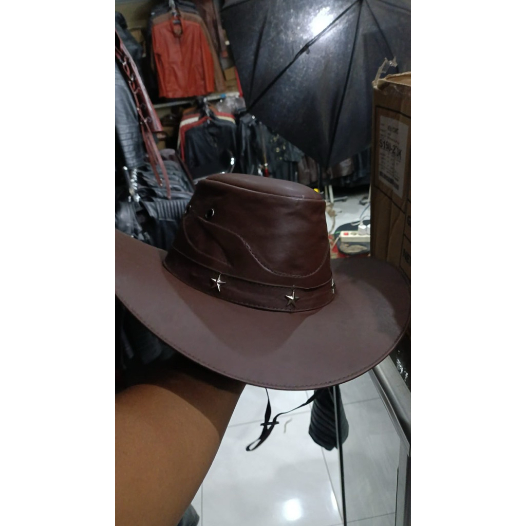 topi koboy asli kulit