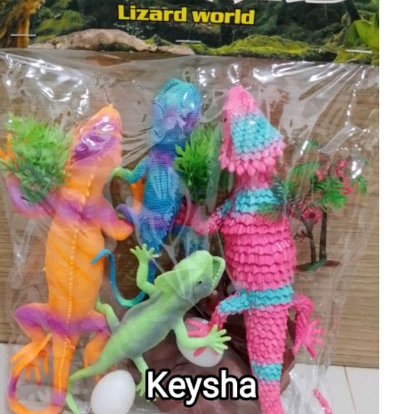 Mainan Reptil Hewan karet Bunglon isi 4