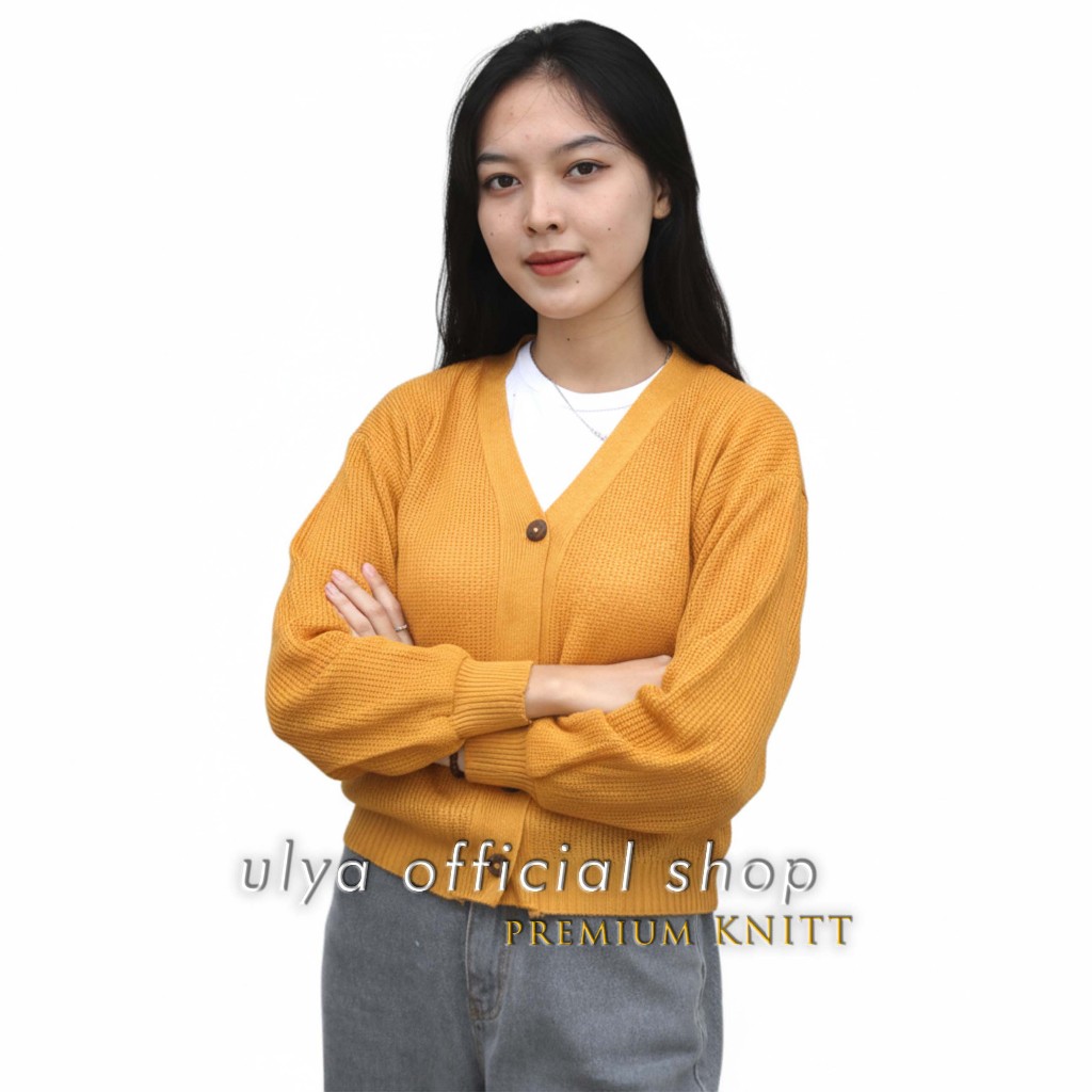 Baju Crop Tangan Balon Cardigan Rajut Wanita / Olivia Crop Cardy Kardigan Rajut Olivia Cardi balon