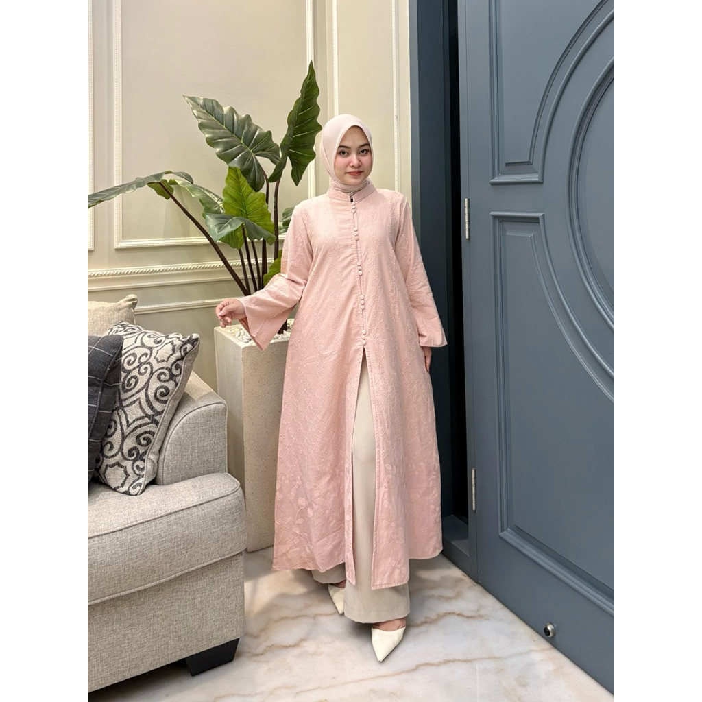 Long Tunik bahan katun Bordir +  full furimg ori By Edness Kayla (tunik saja)