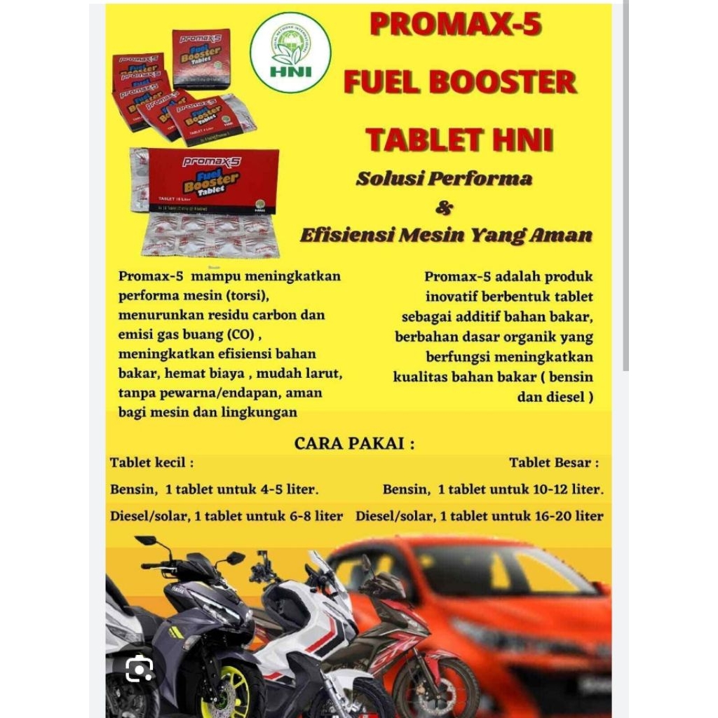 Promax-5 HNI HPAI - 4 tablet, efesiensi mesin yang aman, meningkatkan kualitas bahan bakar
