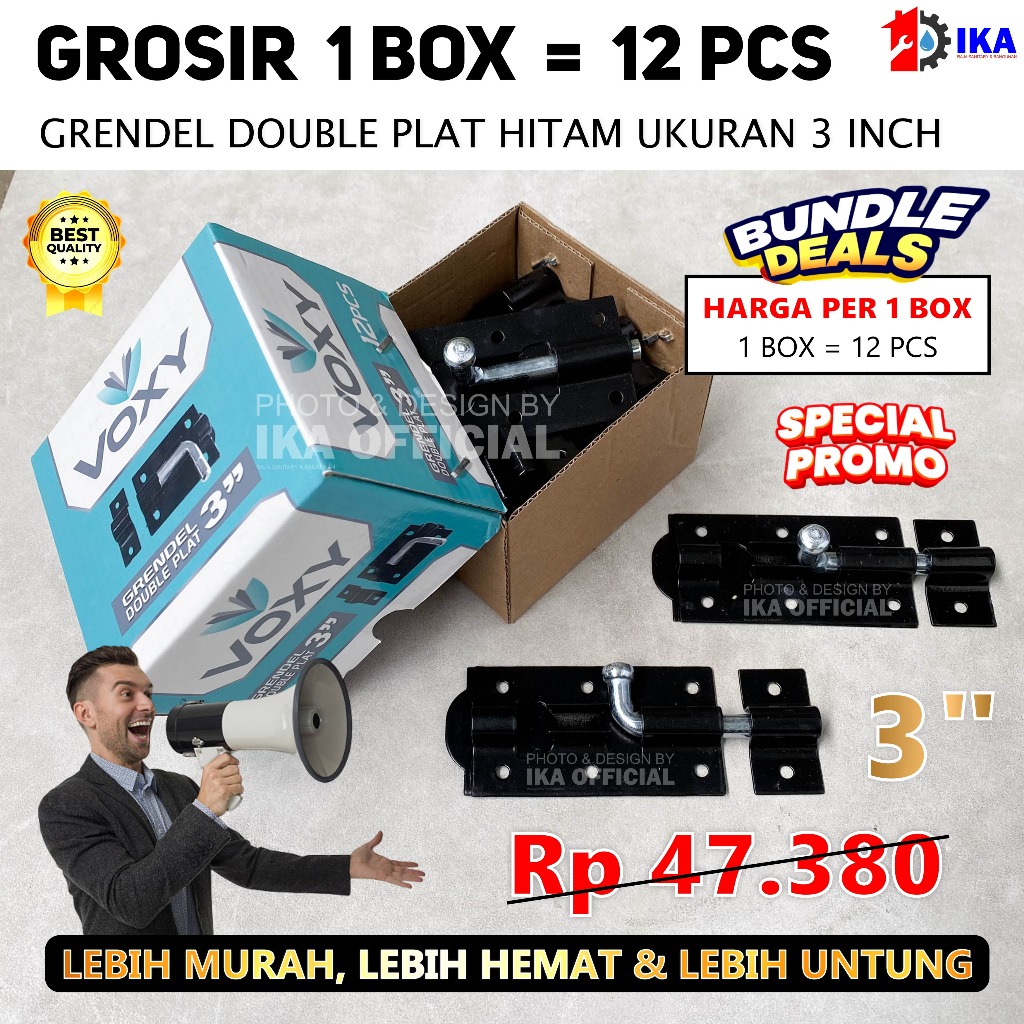VOXY Grendel Slot Pintu Jendela Bulat Double Plat 3 inch ISI 12 PCS / GERENDEL 3 INCH VOXY 1 BOX = 1
