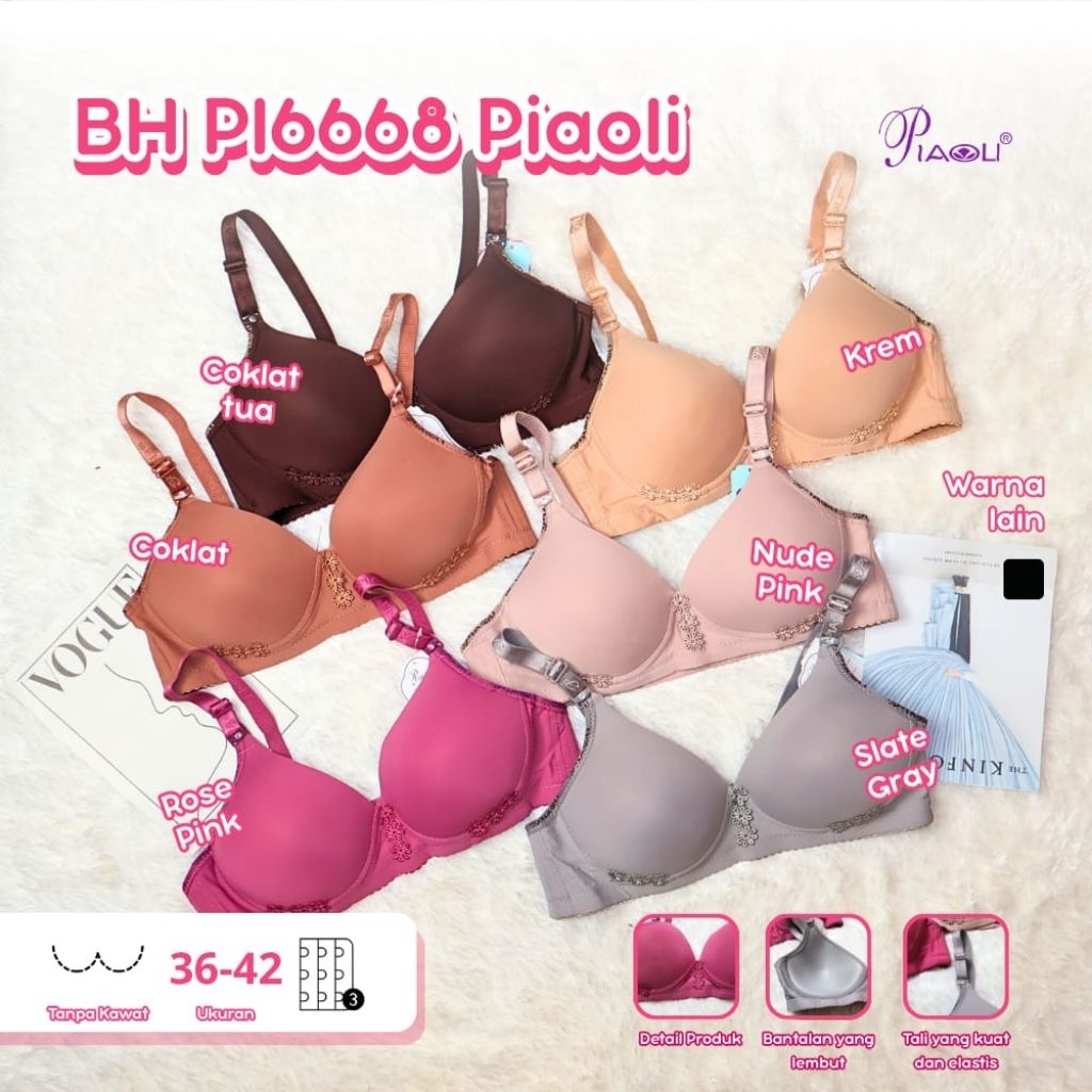 BH piaoli PI6668/BH wanita kait 3/BH wanita piaoli tanpa kawat/BHwanita bahan lembut
