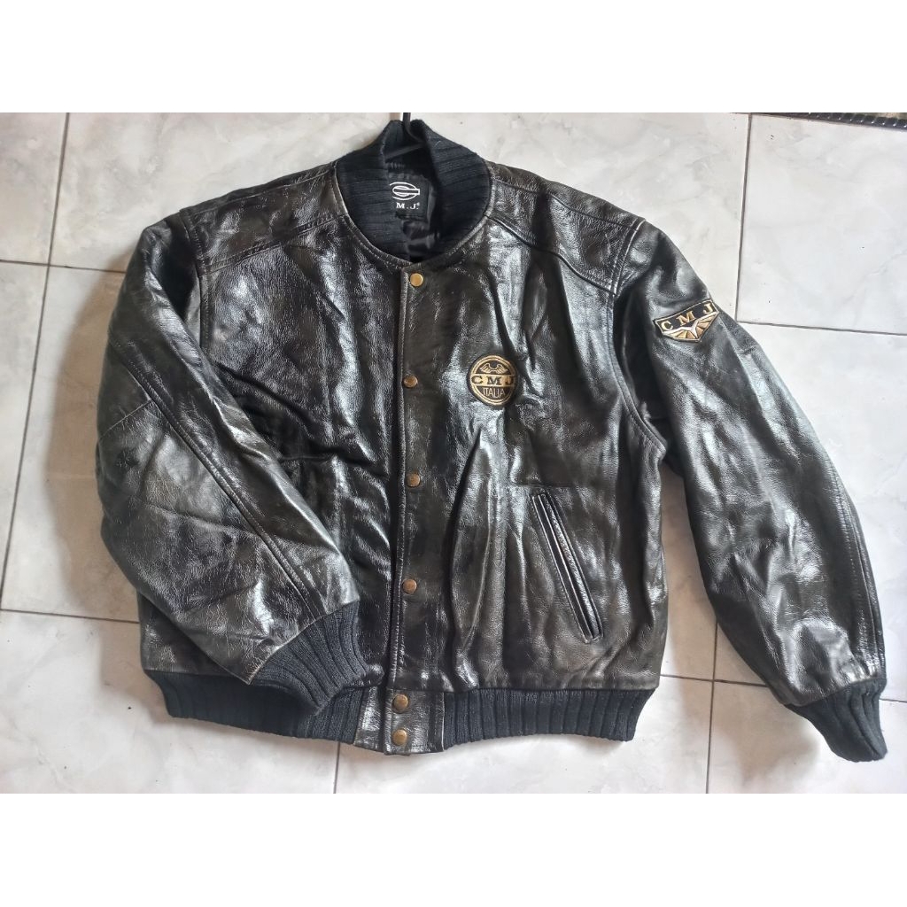 CMJ bomber varsity leather jacket not avirex schott perfecto vanson yellow corn