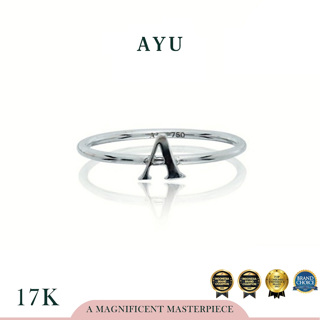 AYU Cincin Emas - Initial Gold Ring 17K White Gold