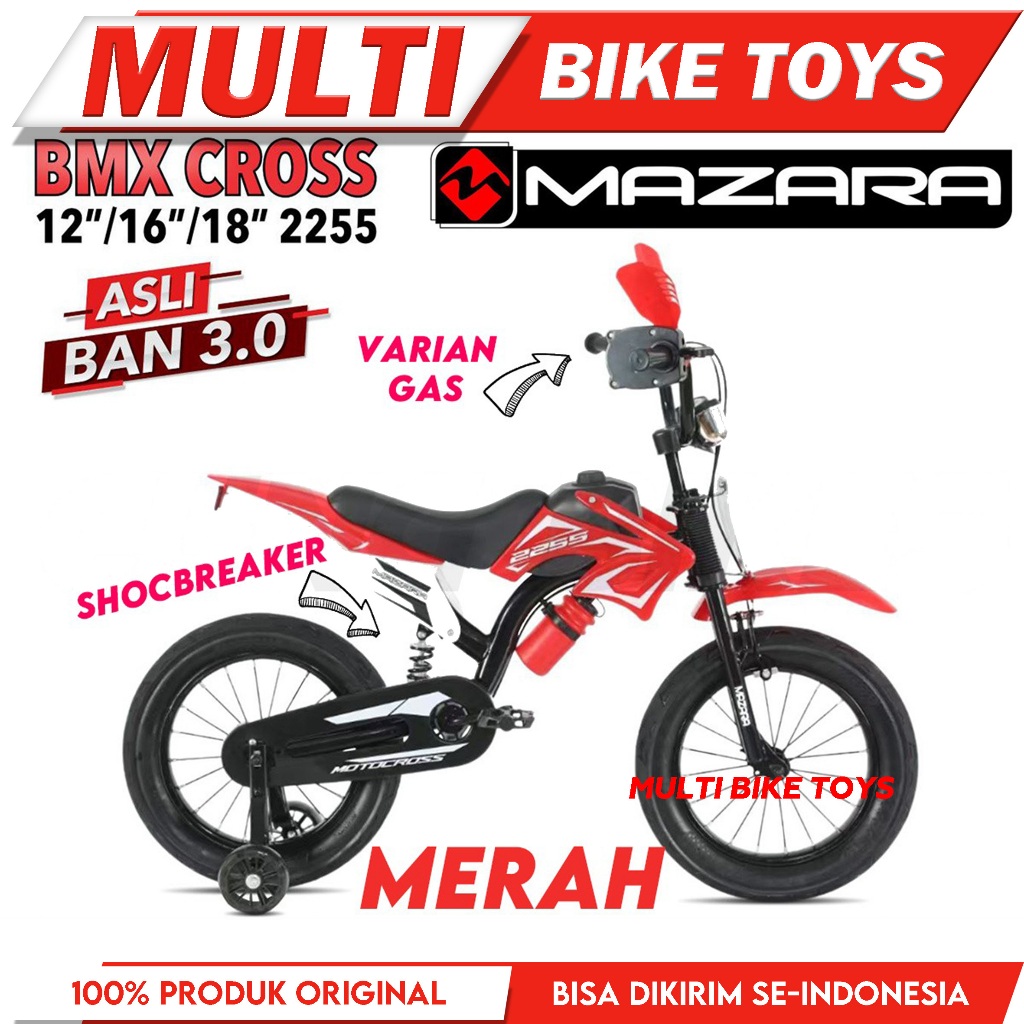 Sepeda Anak Laki Ukuran 12 16 18 Inch BMX TRILL MAZARA 2255 Model Motor Cross Ban Jumbo 3.0 SHOCKBRE