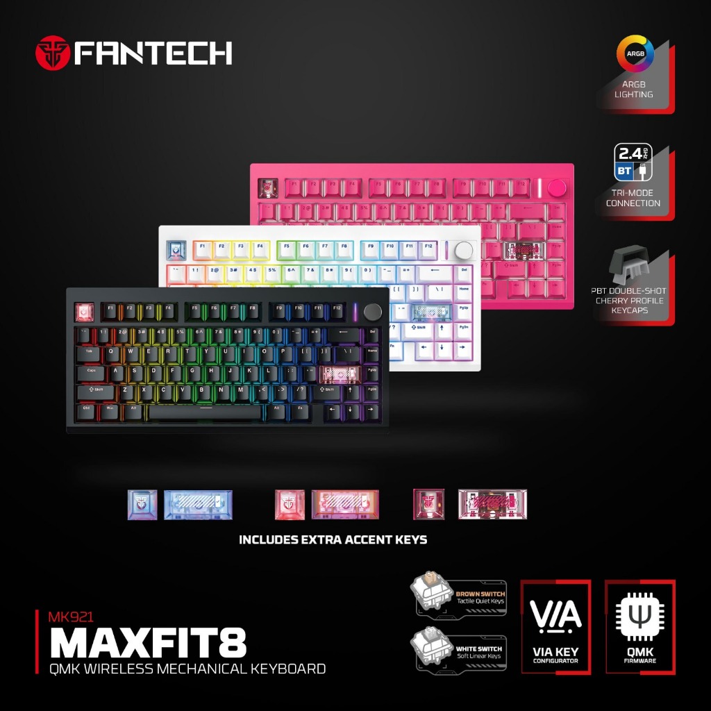FANTECH MK921 MAXFIT8 - QMK WIRELESS MECHANICAL KEYBOARD