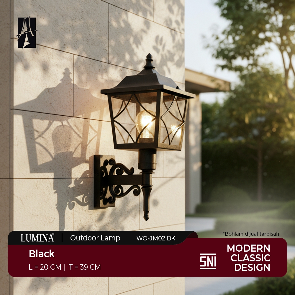 Lumina - Lampu Dinding Outdoor Hitam Klasik Elegan Wall Lamp Taman & Teras Desain Classic Klasik - T