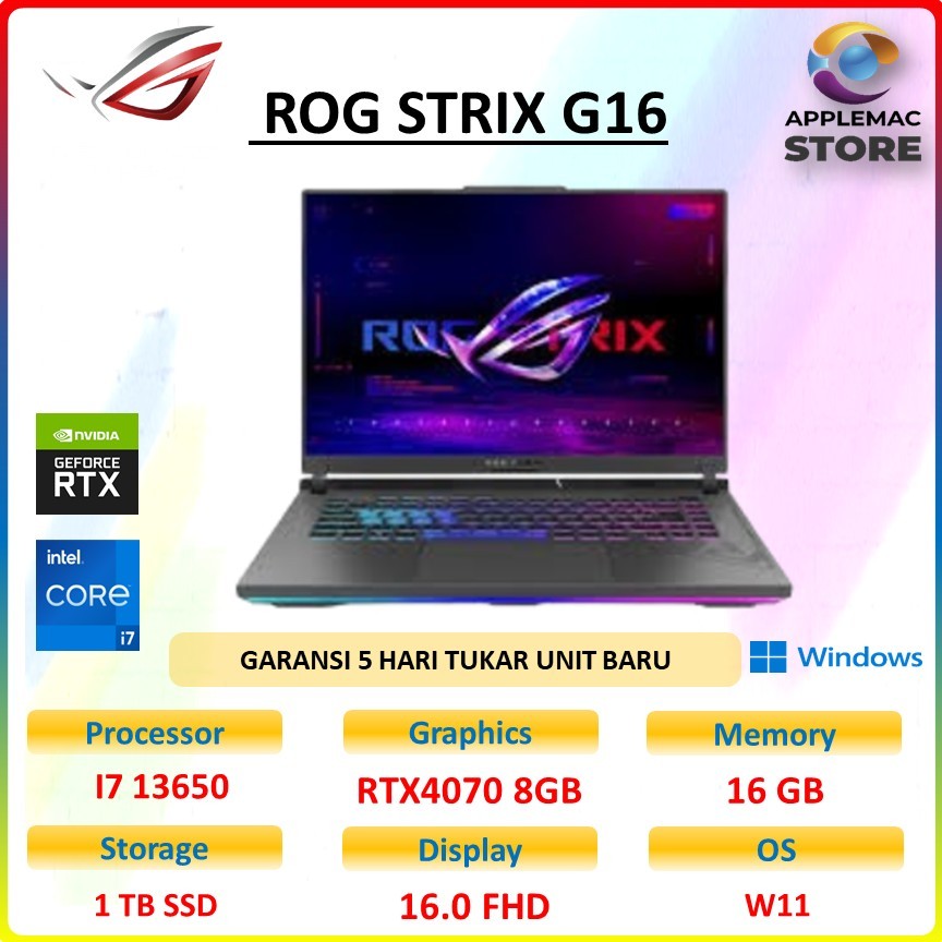 ASUS ROG STRIX G16 G614JI I7 13650 RTX4070 8GB/ 16GB 1TB W11 16.0FHD IPS