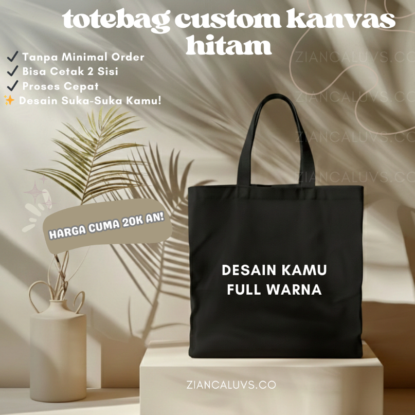 Totebag Custom Kanvas Hitam (30×40 cm)