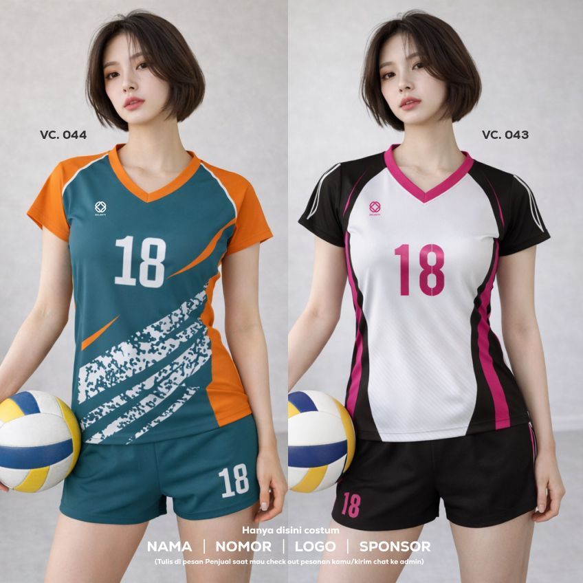 JERSEY VOLI WANITA BLACK WHITE GREEN FULL PRINTING PREMIUM – GRATIS CUSTOM NAMA & NOMOR – BAJU VOLI 