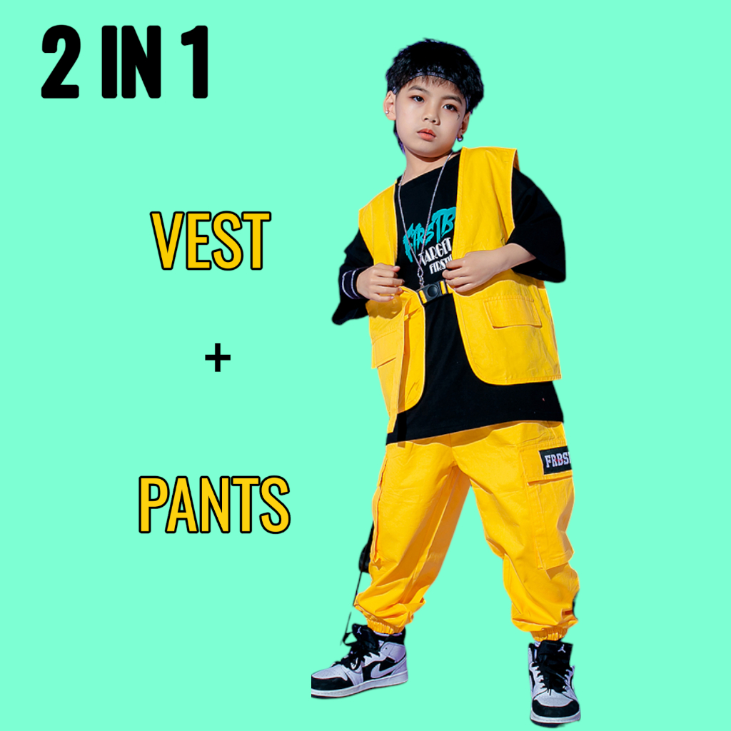 ZACK Setelan baju Dance Anak Laki Laki Dan Perempuan Hip Hop Kpop 2In1 Korea Style Usia 4 -14 Tahun