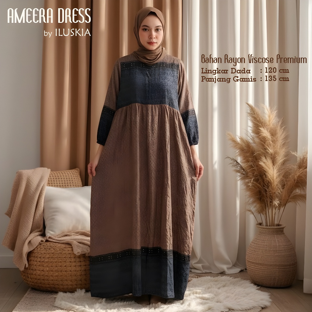 AMEERA DRESS | GAMIS RAYON VISCOSE PREMIUM | Pakaian Muslim Wanita | All Size