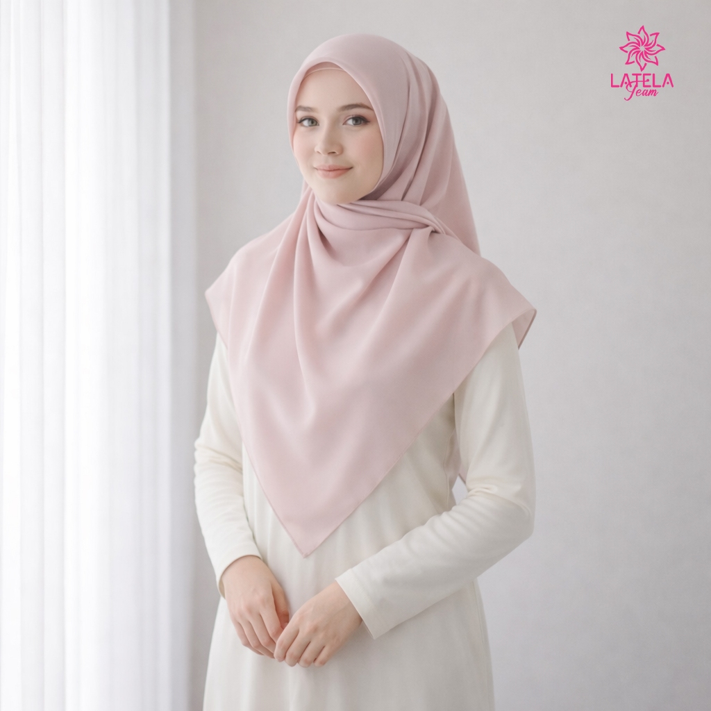 Latela - Hijab Syar'i Plain Square Hijab Segiempat Jumbo 130 x 130 Polos PollyCotton Premium Hijab S