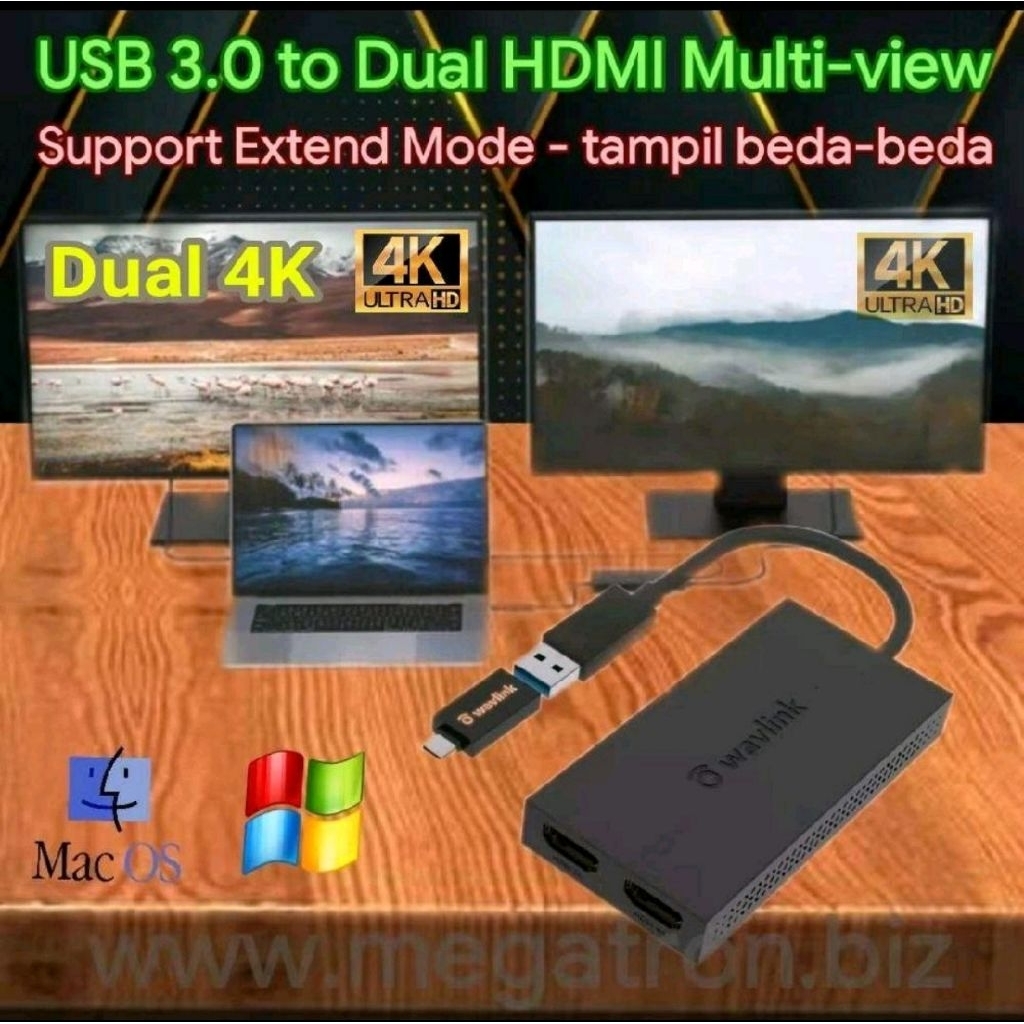 Multiple Monitor Display - USB 3.0 to Dual HDMI - Extend Display ke 2 Monitor 4K