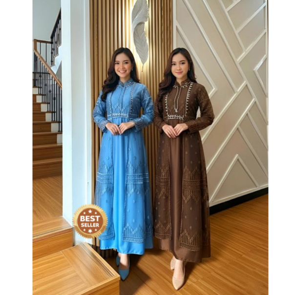 Dress Rompi 2 in 1 Gamis Kondangan Outer Brokat Polos Payet Wisuda Anesya