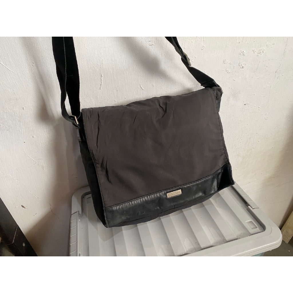 tas sling bag slempang pria cowo brand life guard nylon leather hitam preloved