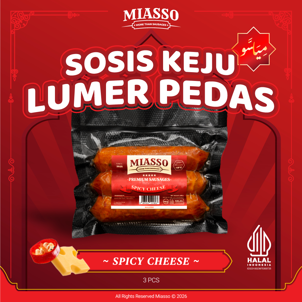 MIASSO - Spicy Cheese | Premium Sausages | Sosis Keju Pedas Halal Frozen Food