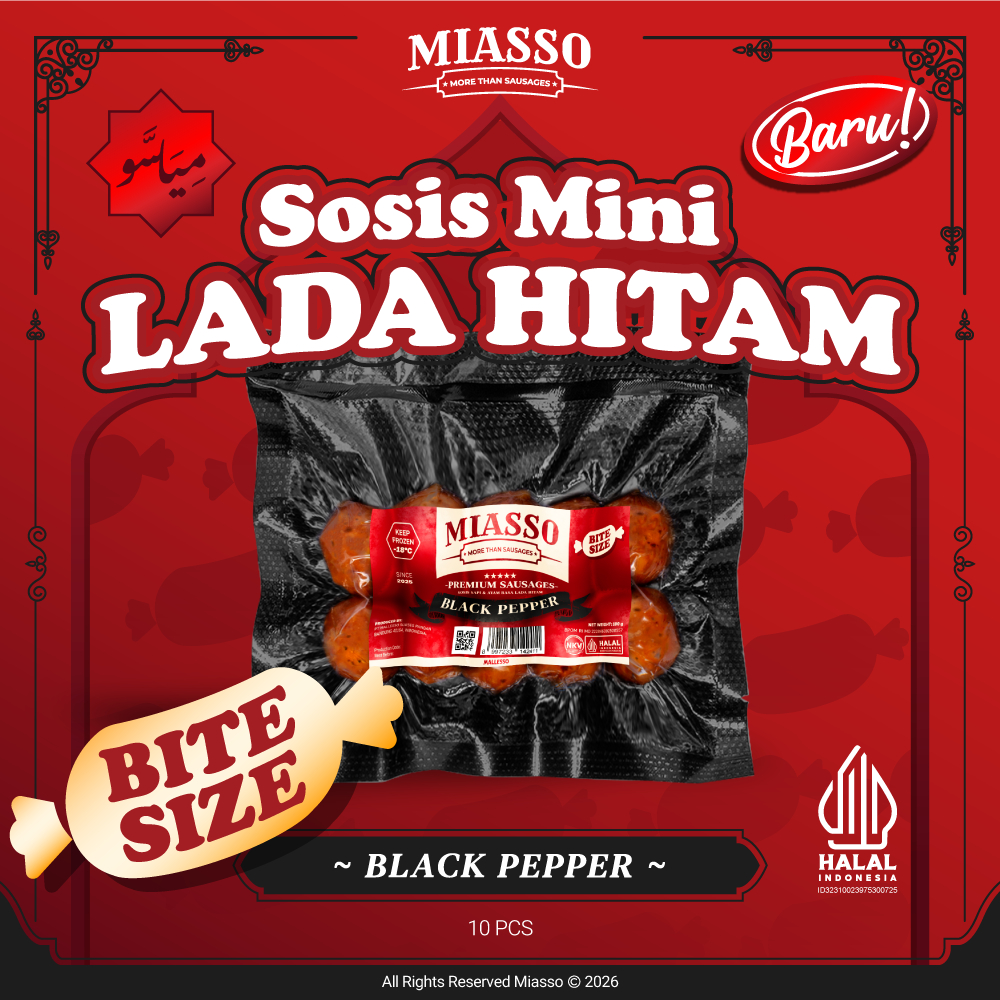 MIASSO BLACKPEPPER Bite – Sosis Premium Halal | Frozen Food Viral & Cemilan Kekinian
