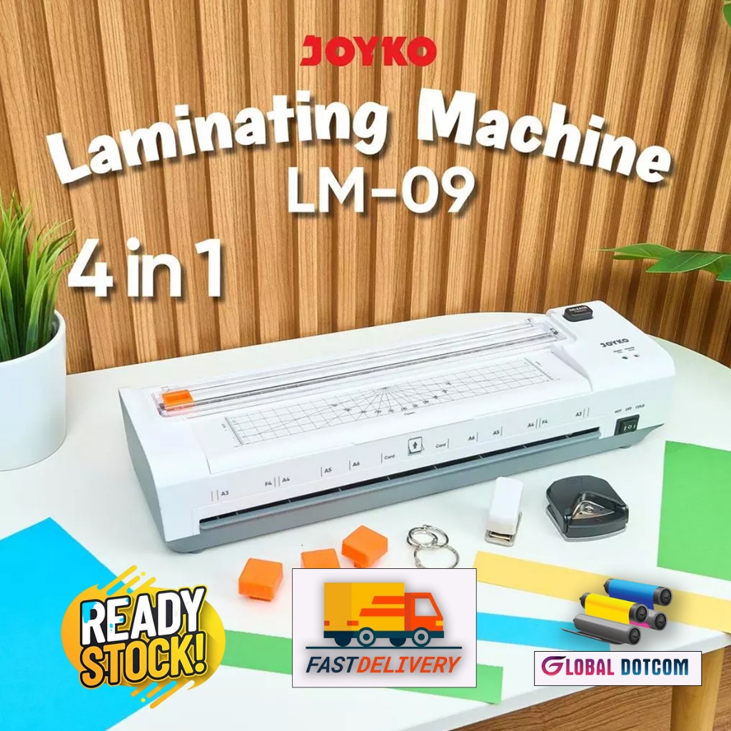 JOYKO Mesin Laminating LM-09 4 in 1 A3 A4 F4 Hot Cold Laminator + Paper Cutter Corner Rounder Hole P