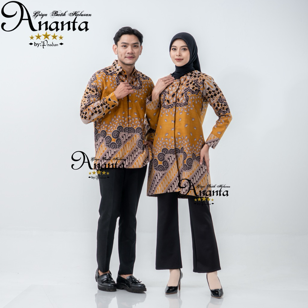 Batik Ananta Batik Couple Pasangan Sarimbitan Atasan Batik Lapis Premium Furing Dan Tricot, Kemeja P
