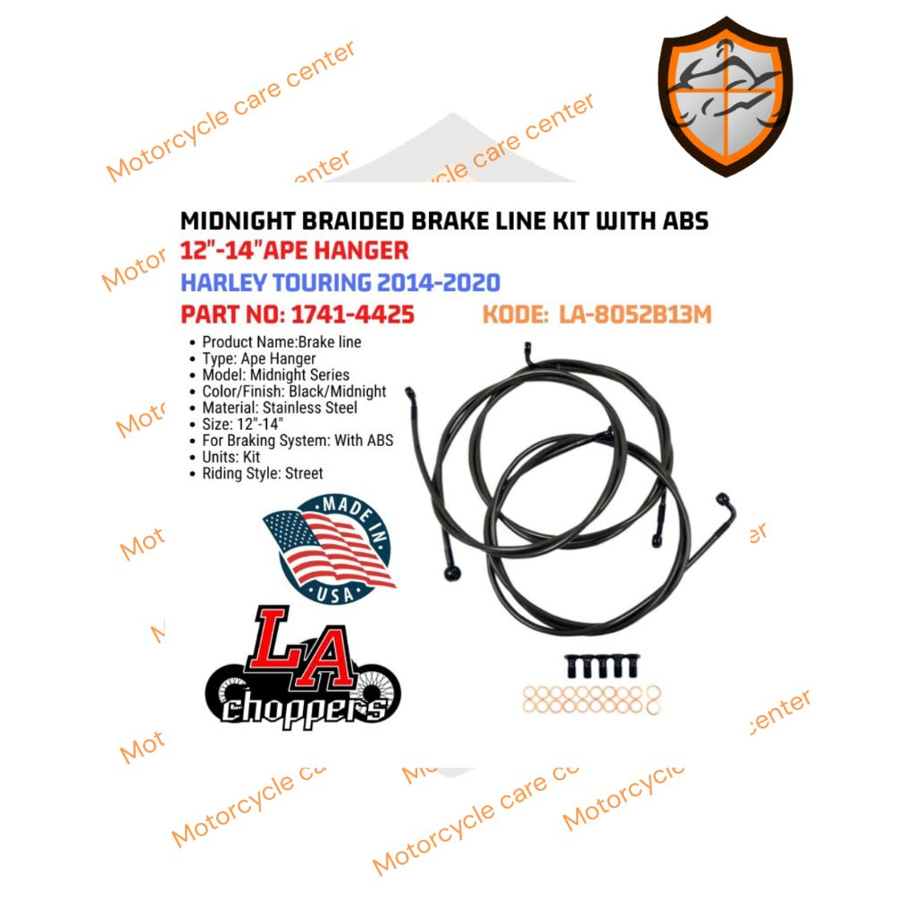 LA CHOPPERS MIDNIGHT BRAIDED BRAKE LINE KIT WITH ABS 12-14 INCH APE HANGER 1741-4425 KODE LA-8052B13
