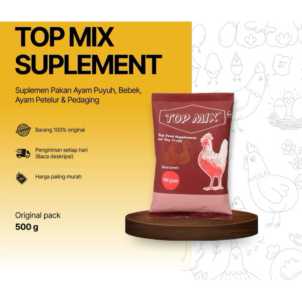 ORIGINAL MEDION Top Mix Suplemen Pakan Ayam Petelur & Pedaging, Bebek, Puyuh – 500 gram | Old Farm