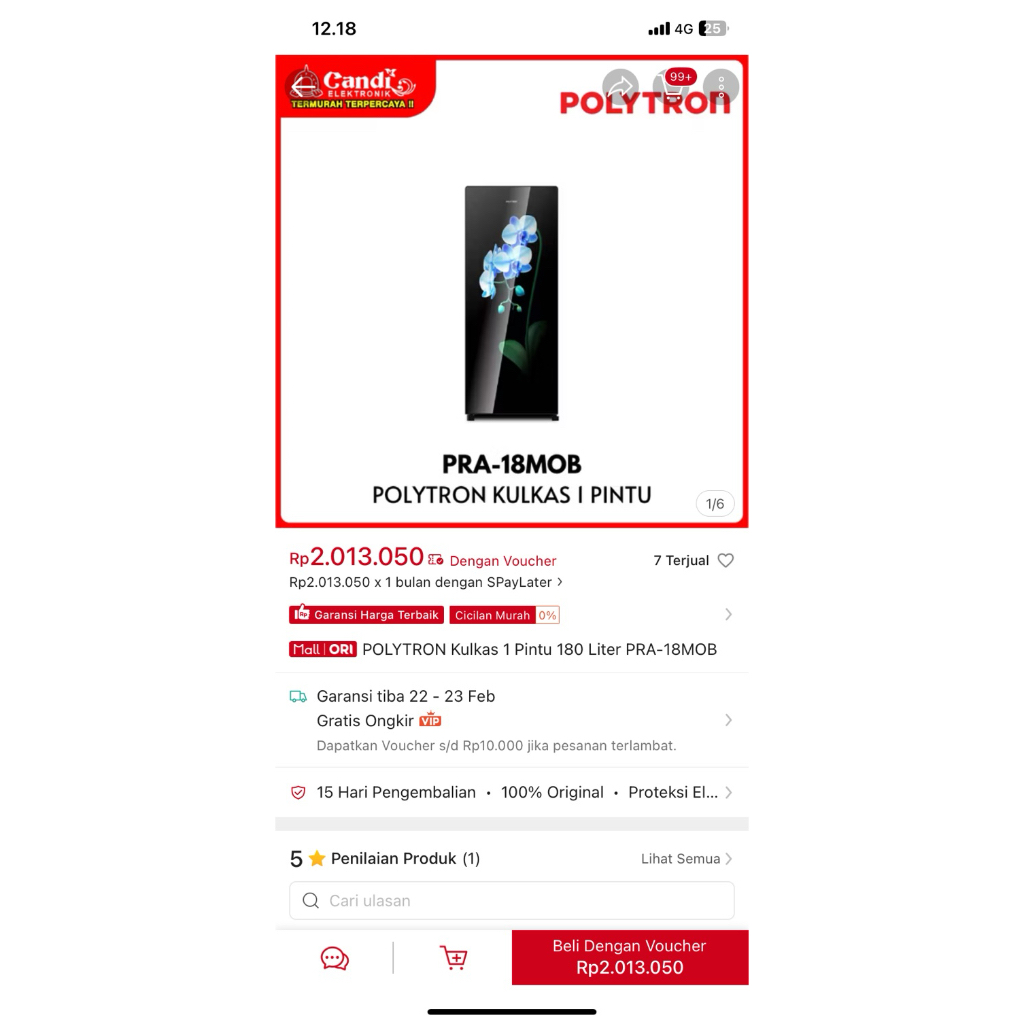 kulkas 1 pintu polytron 180L