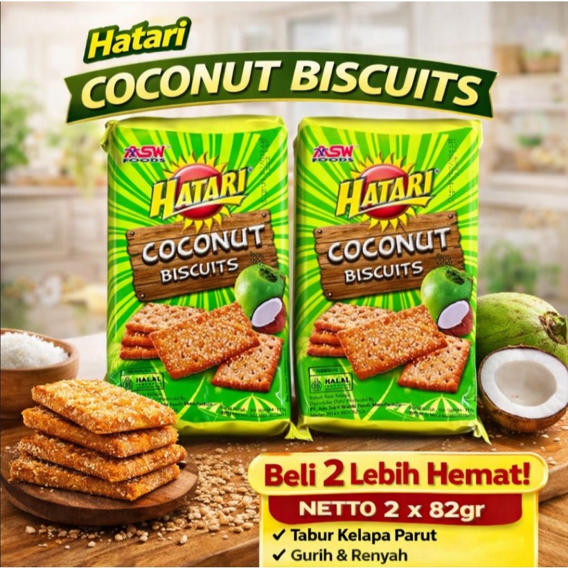 Hatari Coconut Biskuit Kemasan 115 gram Murah & Hemat - Stok Terbatas