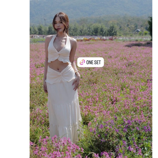 Lismore Set beach setelan pantai summer outfits ootd putih white bali halter neck sexy long skirt ru