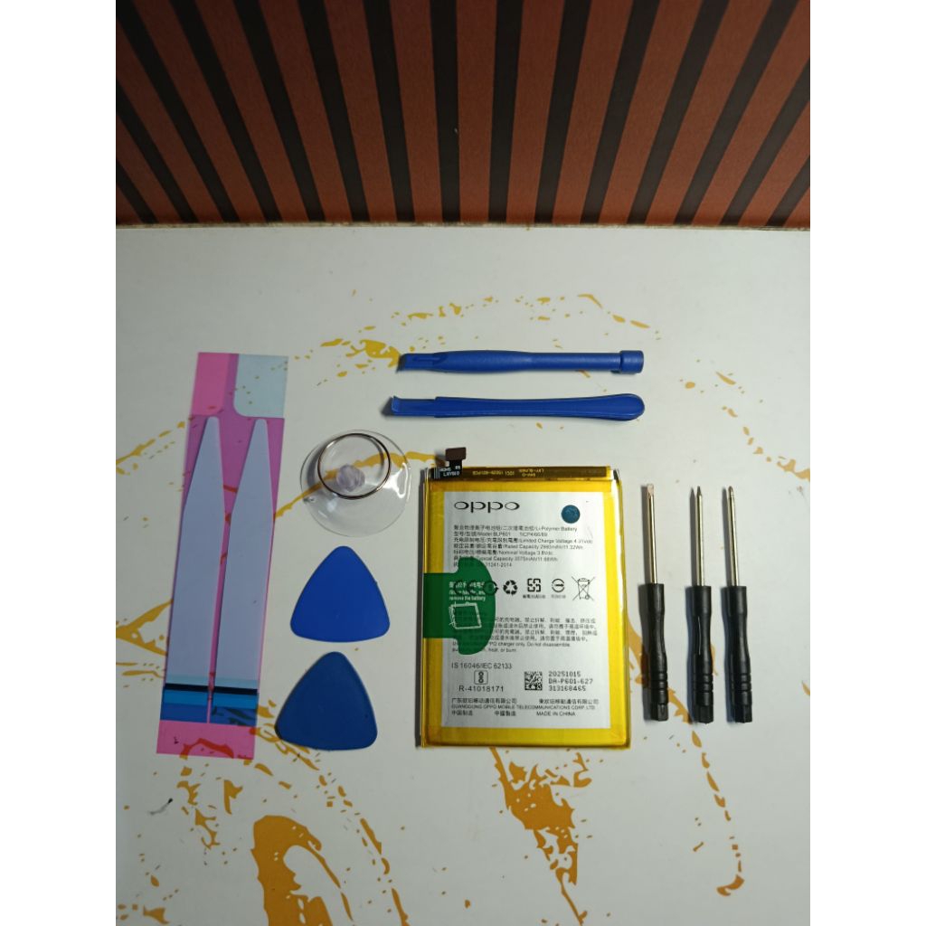 Batre BATRAI BLP601 HADPONE HP OPPO F1S OPPO A59 OPPO 53 PLS BONUS OBENG 8IN DAN LEM BATRE ORIGINAL